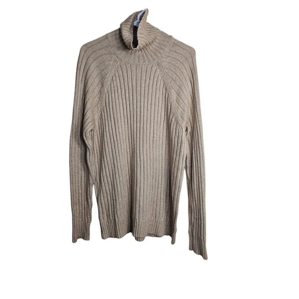Express Ribbed Knit Turtleneck Sweater Tan Size Large